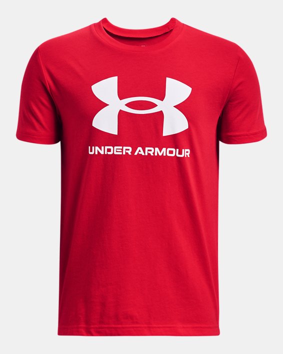 Boys' UA Sportstyle Logo Short Sleeve, Red, pdpMainDesktop image number 0